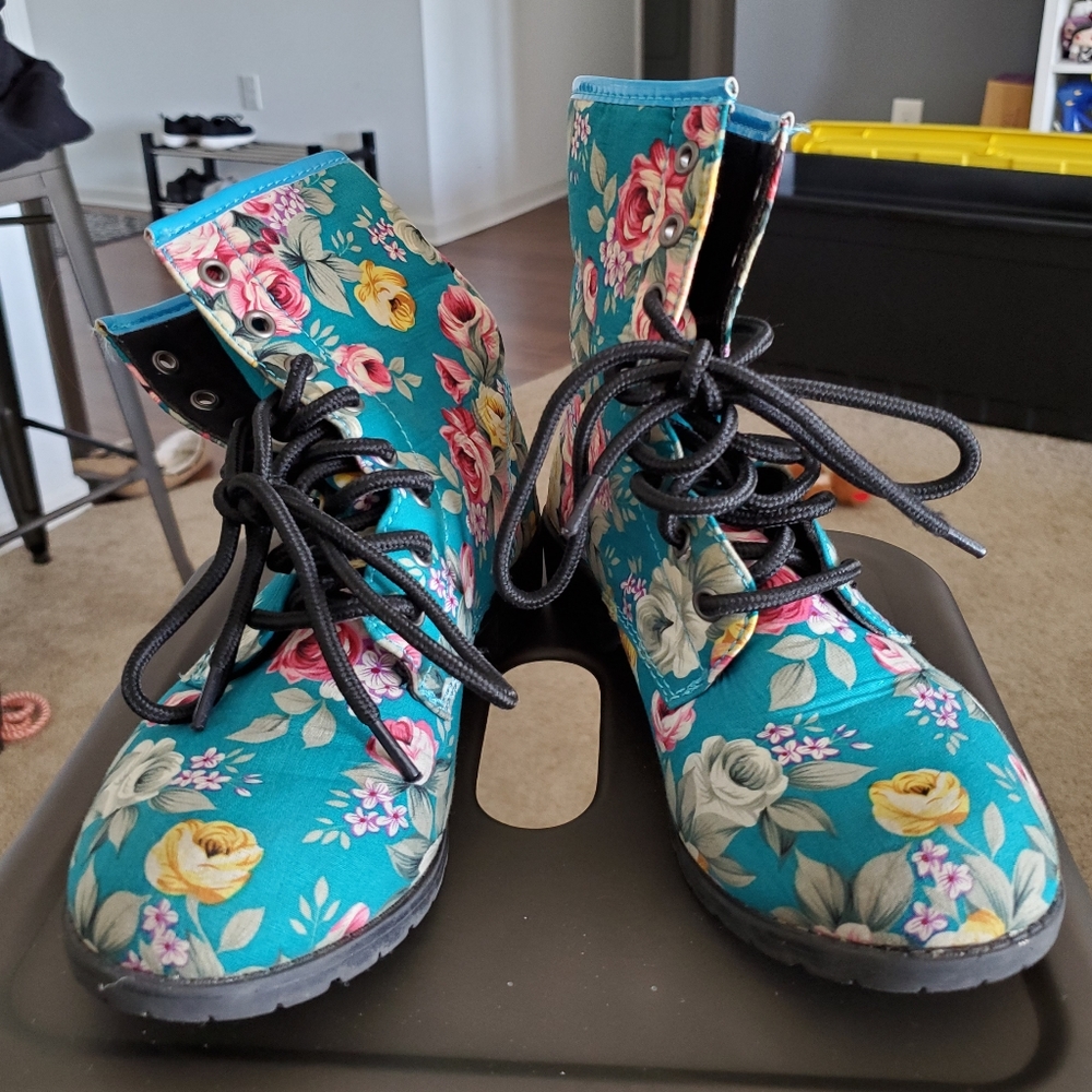 Floral Combat Boots